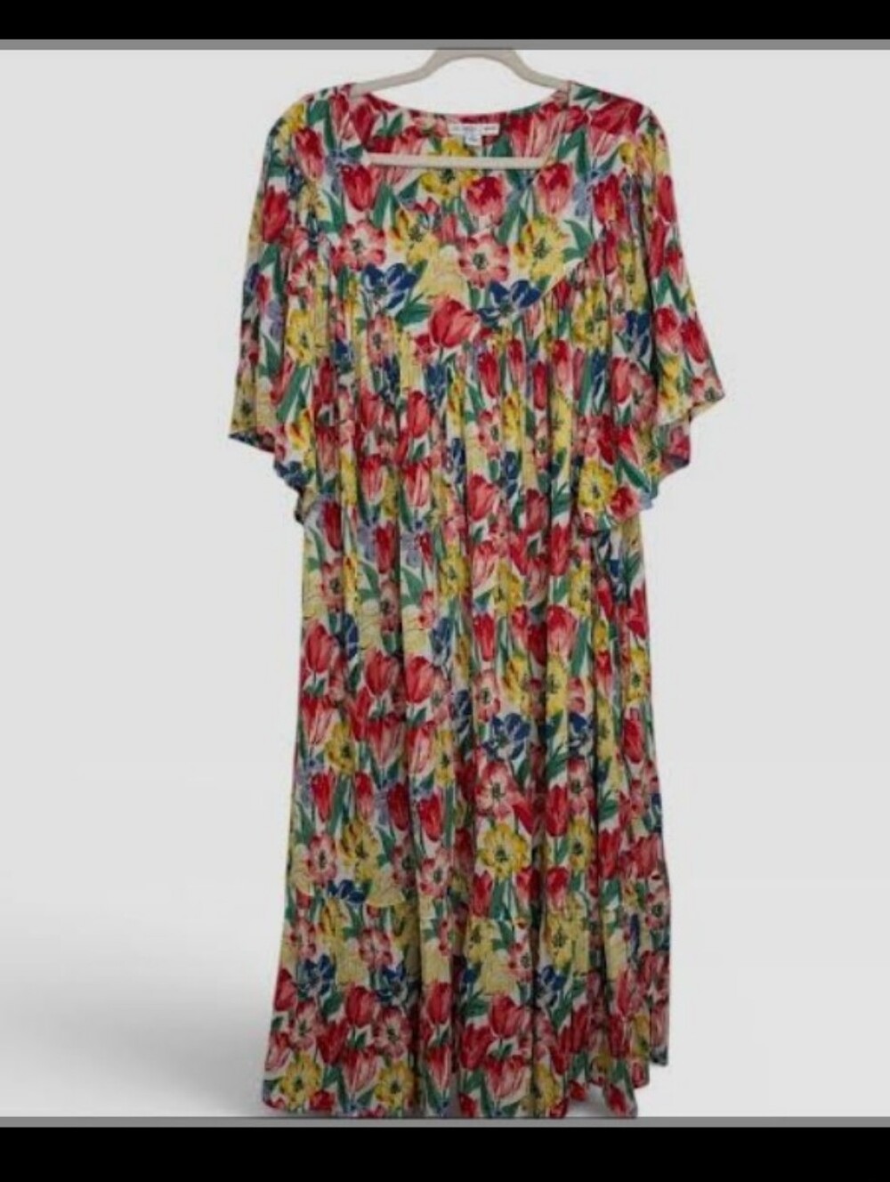 Go Softly Patio Sz L Yellow Floral Tiered Maxi Dress in Red, Yellow, Purpl& Blue